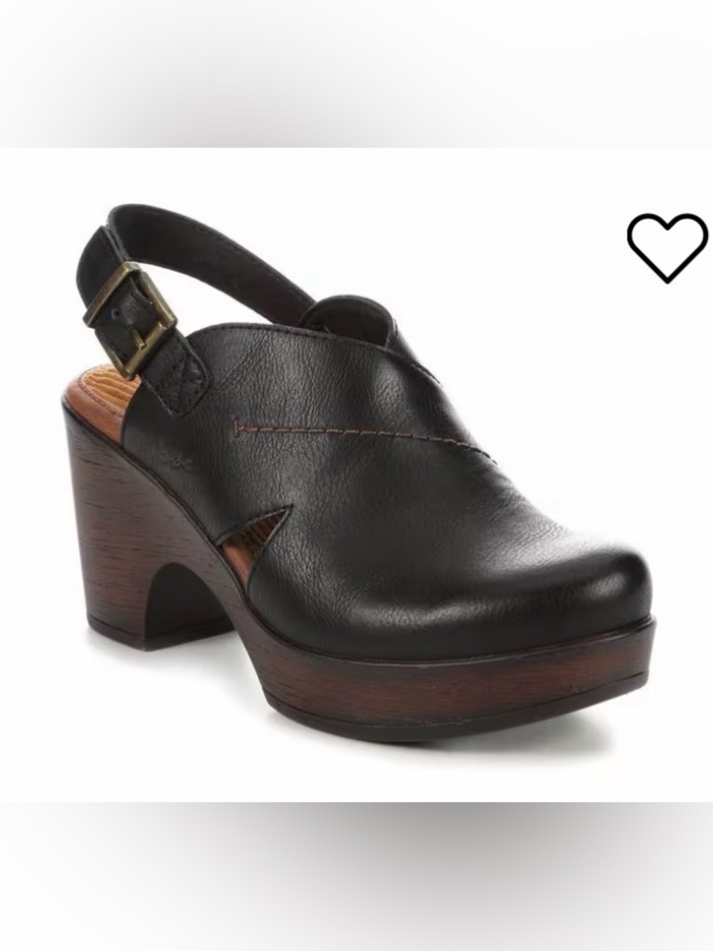 boc Black Leather Slingback Clog with Wood-Effect Heel